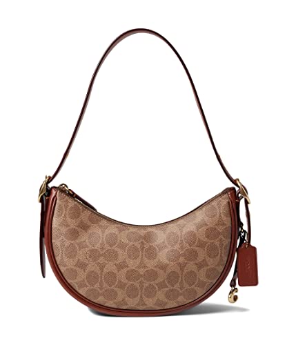 COACH Coated Canvas Signature Luna Shoulder Bag Tan Rust One Size