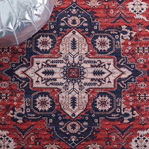 SAFAVIEH Serapi Collection Machine Washable 2' x 9' Red / Navy SEP560Q Boho Chic Entryway Foyer Living Room Bedroom Kitchen Runner Rug