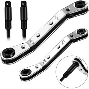 Hvac Service Wrench Tools:3/16” to 3/8” 5/16'' x 1/4''Air Conditioner Valve Ratchet Wrench with 2 Hexagon Bit Adapter Kit for Air Refrigeration Tools and Equipment Repair Tools Clearance