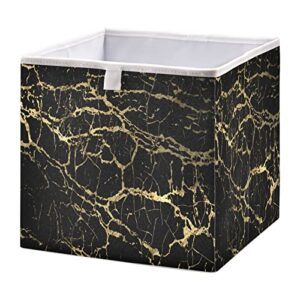 alaza black gold marble texture fabric cube storage bin,collapsible fabric bins organizer foldable basket for closet cabinet shelf office,11.02x11.02x11.02in