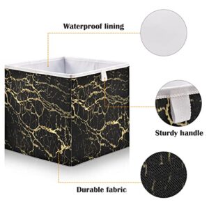 ALAZA Black Gold Marble Texture Fabric Cube Storage Bin,Collapsible Fabric Bins Organizer Foldable Basket For Closet Cabinet Shelf Office,11.02X11.02X11.02In