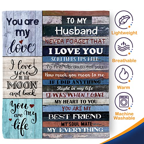 Gifts for Husband Throw Blanket, Fleece Blanket Birthday Gifts for Men, Anniversary Romantic Gifts for Him, Husband Gifts from Wife, Flannel Lightweight Soft Blanket to My Husband for Bed Couch