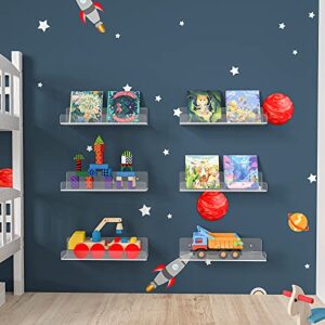 4 Pack 16.5" Acrylic Invisible Floating Bookshelf Multifunctional Wall Shelf, Hangable CDs Picture Book Display and Acrylic Nail Polish Shelves for Picture Storage, Kitchen Bottle & Can Display