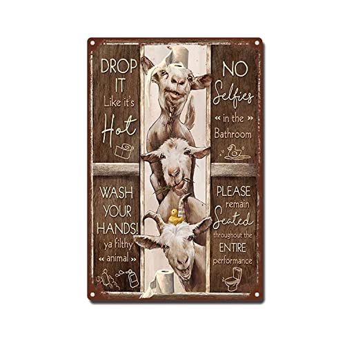 RNIIOPX Tin Sign Funny Goat Bathroom Rules Metal Tin Sign Wall Decor for Office/Home Decor Gifts 8"x12" (Tin Sign)