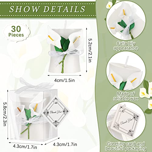 30 Pack Wedding Bridal Shower Favors Candles Wedding Calla Candles Calla Lily Style Candle Gift Boxed with Thanks Cards Return Gifts for Wedding Party Guests Keepsakes