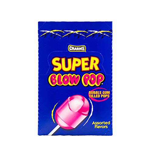 Tootsie Roll Charms Super Blow Pop Lollipops - Dual Candy and Gum Suckers - Bulk Treat for Kids and Adults - Assorted Flavors, 48 Count