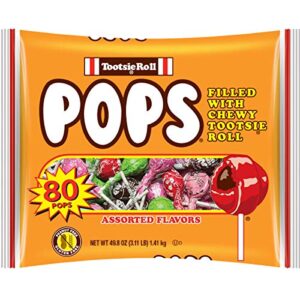 tootsie roll pops original fruity lollipop with chocolatey center – over 3 pounds of assorted pops – five flavors plus bonus surprise flavor – peanut free, gluten free, 80 count