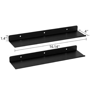 Benzoyl Black Floating Shelves, Home Decor Metal Wall Shelf Decorative Wall Mounted Picture Ledge Shelf for Storage Bedroom Bathroom Kitchen Living Room Office 16.14 inch - 2 Set