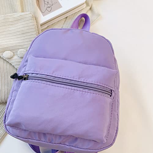 AIZHIYI Women Solid Color Backpack Preppy Style School Nylon Mini Rucksack (Purple)