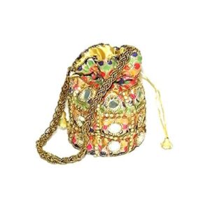 women’s ethnic rajasthani silk potli bag bridal purse (gold)