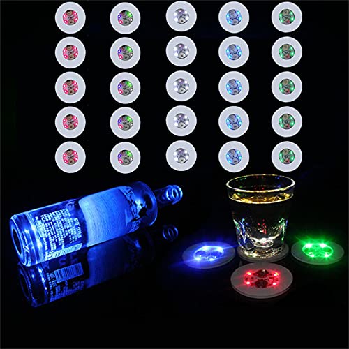 AUSTUFF LED Coaster, 25 Pack Light Up Coasters for Drinks, Liquor Bottle Light Stickers Coasters, Flash Light Up Bar Coaster for Club, Bar, Party, Wedding Decor(Multicolor)