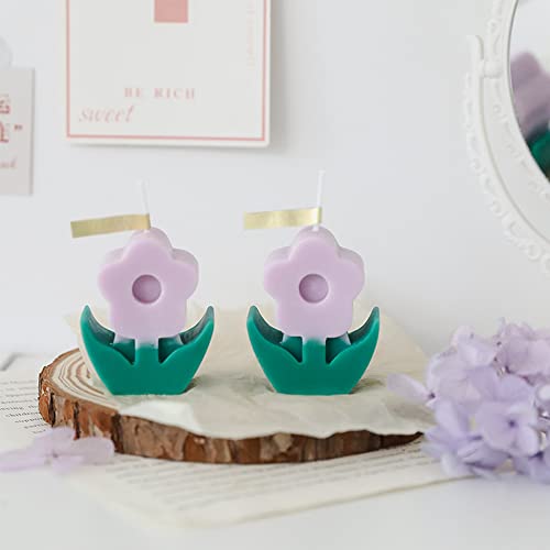 Flower Shaped Birthday Candles, Flower Scented Soy Wax Candles, Romantic Birthday Party Candles Valentine's Day Candles for Decorations (Purple)