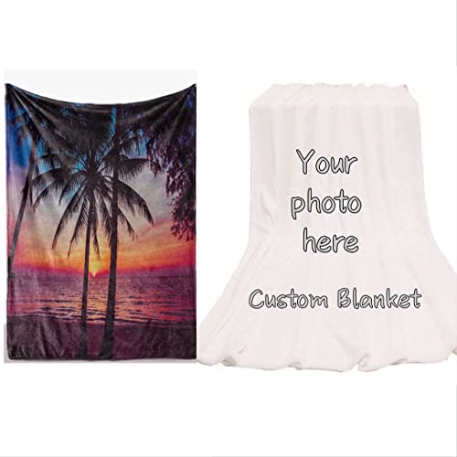 Customize DIY Picture Personalized Soft Flannel Blanket, Create Your Own Photo Text Blankets for Birthday Gifts Family Wedding Anniversary Couples Friends Pets Office 32''*48''