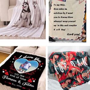 Customize DIY Picture Personalized Soft Flannel Blanket, Create Your Own Photo Text Blankets for Birthday Gifts Family Wedding Anniversary Couples Friends Pets Office 32''*48''