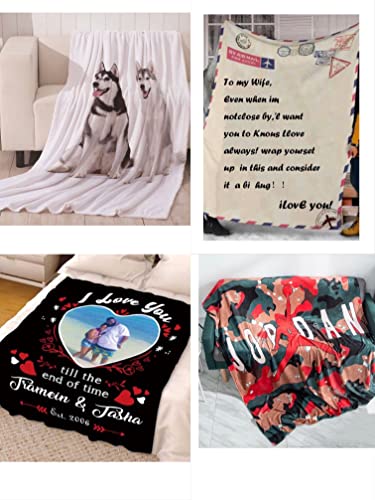 Customize DIY Picture Personalized Soft Flannel Blanket, Create Your Own Photo Text Blankets for Birthday Gifts Family Wedding Anniversary Couples Friends Pets Office 32''*48''