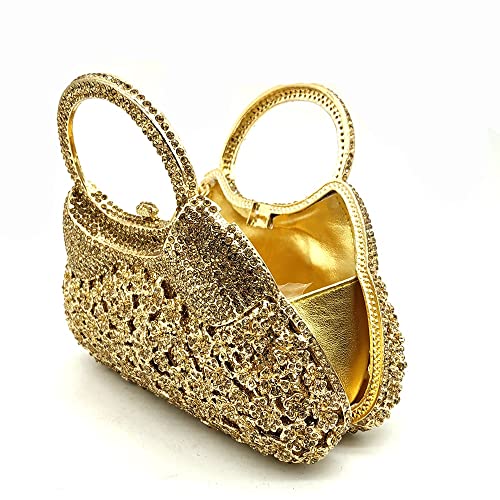 Evening Minaudiere Women Crystal Clutch Bags Top-Handle Metal Diamond Wedding Party Cocktail Tote Handbag (F)