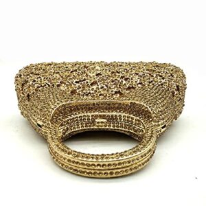 Evening Minaudiere Women Crystal Clutch Bags Top-Handle Metal Diamond Wedding Party Cocktail Tote Handbag (F)