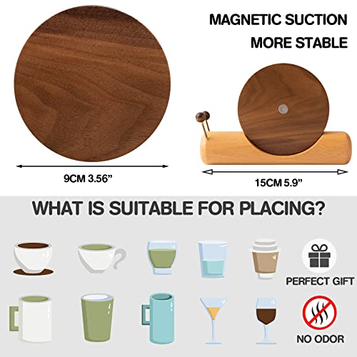 Wooden Coasters for Drinks-Natural Acacia Wood Drink Coaster Set for Drinking Glasses , Tabletop Protection for Any Table Type , Set of 5-Dia 3.5*3.5inchs（New Snail Coasters）