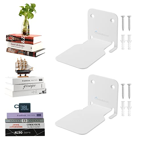 Homakover Invisible Floating Bookshelves, Heavy-Duty Book Organizers, Wall Mounted Bookshelf, Iron Storage Shelves for Bedroom, Living Room, Office (Small) (2 Pieces, White)