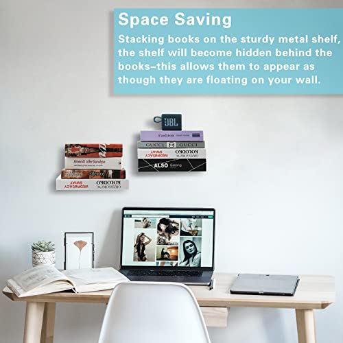 Homakover Invisible Floating Bookshelves, Heavy-Duty Book Organizers, Wall Mounted Bookshelf, Iron Storage Shelves for Bedroom, Living Room, Office (Small) (2 Pieces, White)