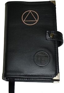 black leather alcoholics anonymous big book cover aa symbol and medallion holder