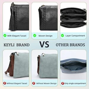 Keyli Small Crossbody Bag for Women Christmas Gifts Waterproof Leather Shoulder Bag 3 Layer Multi Pocket Crossbody Purse Lightweight Adjustable Strap Cross body Cell Phone Purse with Tassel Black