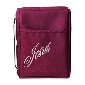 burgundy jesus embroidered polyester bible cover case with handle, x-large
