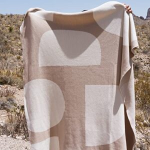 lumi living 100% soft cotton modern minimal abstract shapes knit throw blanket new(neutral / cream)