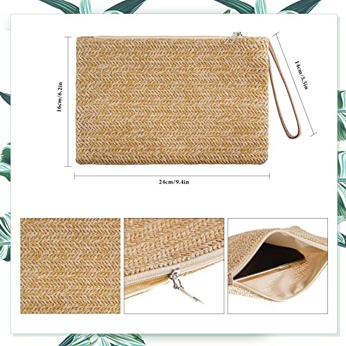 6 Pcs Women Straw Clutch Bag Bohemian Summer Beach Straw Purse Woven Hawaii Handbag Women Straw Handbags Rattan Women's Wristlet Handbags for Women, Girls, Party and Daily Use