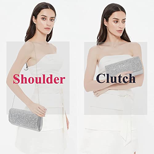 YIXUND Evening Bag Clutch Purses for Women Evening Wedding Party Pleated Handbag Sparkling Glitter Crossbody Evening Clutch (Silver-Glitter)