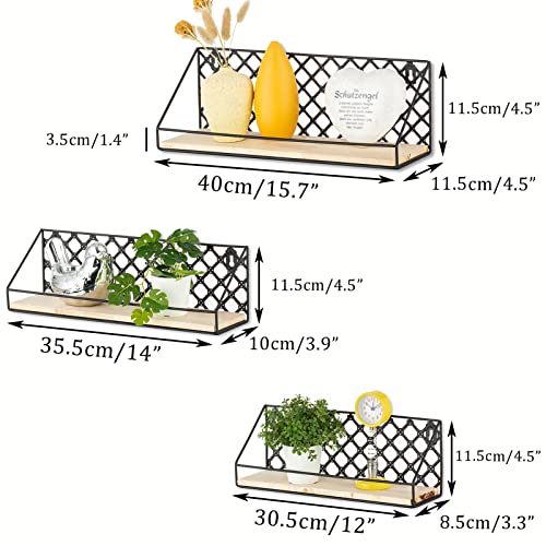 Sziqiqi Floating Shelves for Wall Storage Mounted Shelf-Set of 3 Rustic Wood Wall Shelving for Bathroom Bedroom Kitchen Living Room Office Plant Book (Black)