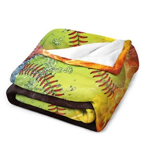 Sports Fan Softball Blanket - Plush Throw Super Soft Fuzzy Warm Blanket, Flannel Baseball Blankets for Sofa, Couch, Bed for All Season 60"x 50"(Youth)