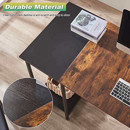 55" Computer Desk Office Desk with Bookshelf, Gaming Desk Extra Large Modern Student Kids Study PC Simple Executive Table Workstation for Small Space, Brown