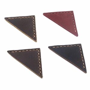 quluxe 4 pcs leather triangle bookmark page corner genuine leather bookmark personalized handmade reading book marker for bookworm book lover gifts- coffee, brown, red