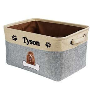 personalized dog red standard poodle bone decorative storage basket fabric durable toy box with 2 handles for organizing closet garage clothes blankets grey and white