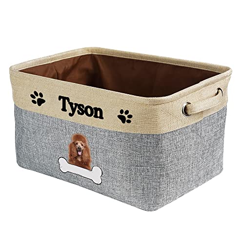 Personalized Dog Red Standard Poodle Bone Decorative Storage Basket Fabric Durable Toy Box with 2 Handles for Organizing Closet Garage Clothes Blankets Grey and White