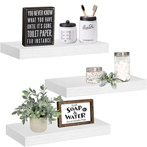 QEEIG White Floating Shelves Bathroom Decor- Wall Mounted Shelf Bedroom Modern Small 15 inch Set of 3