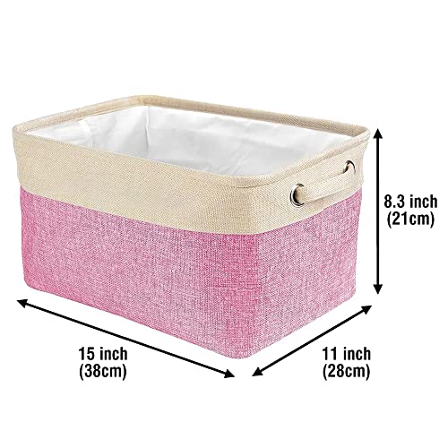 Personalized Dog Dachshund Bone Decorative Storage Basket Fabric Durable Toy Box with 2 Handles for Organizing Closet Garage Clothes Blankets Pink and White