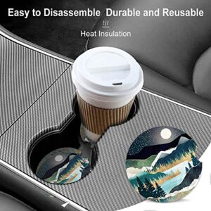 2 Pack Absorbent Car Coasters for Cup Holders,Ceramic Coasters with Cork Back and Finger Slot,Cool Cupholder Accessories to Keep Your Car Cup Holders Clean and Dry 2.56"(Mountains Nature Scenery)