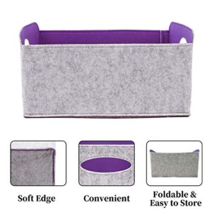 MYCOQU Felt Foldable Storage Basket, Storage Basket with Carry Handles, Toy Storage Box, Book Felt Storage Bin, Laundry Basket, Sundries Storage Bins, for Office/Bedroom/Kitchen (Purple)