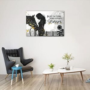 Rustic Farmhouse Horse Wall Art Decor Just A Girl Who Loves Horses Posters Country Style Wall Decor Inspirational Wall Art Rustic Posters Print for Girls Bedroom Nursery Decor 16x24 Inch Unframed