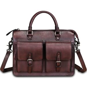 genuine leather satchel purse for women vintage handmade top handle handbag retro messenger crossbody bag (coffee)