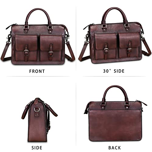 Genuine Leather Satchel Purse for Women Vintage Handmade Top Handle Handbag Retro Messenger Crossbody Bag (Coffee)