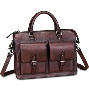 Genuine Leather Satchel Purse for Women Vintage Handmade Top Handle Handbag Retro Messenger Crossbody Bag (Coffee)