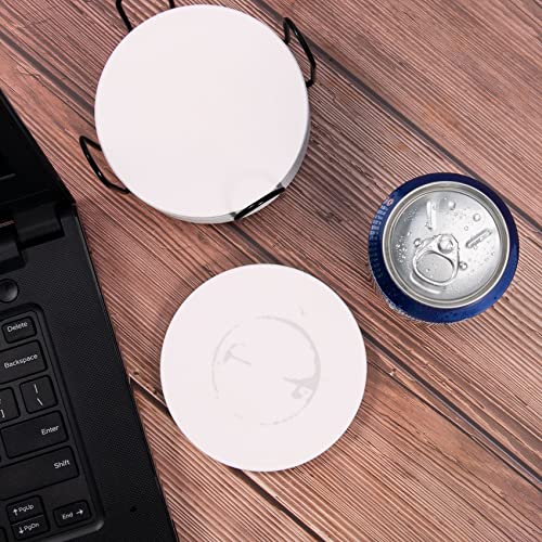 ABenkle Coasters for Drinks with Holder for Coffee Table, Absorbent Coaster Sets of 6, Drink Coasters with Marble Ceramic, Cup Coasters for Wooden Table, Housewarming Gift for Home Decor - White