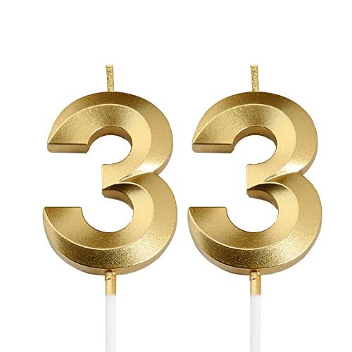 33 Birthday Candles,Gold Number 33rd Cake Topper for Birthday Decorations Party Decoration