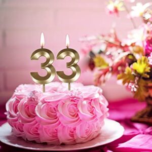 33 Birthday Candles,Gold Number 33rd Cake Topper for Birthday Decorations Party Decoration