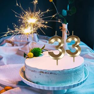 33 Birthday Candles,Gold Number 33rd Cake Topper for Birthday Decorations Party Decoration