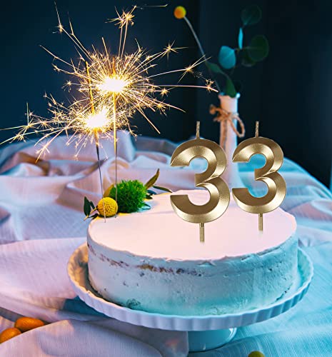 33 Birthday Candles,Gold Number 33rd Cake Topper for Birthday Decorations Party Decoration