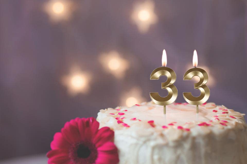 33 Birthday Candles,Gold Number 33rd Cake Topper for Birthday Decorations Party Decoration